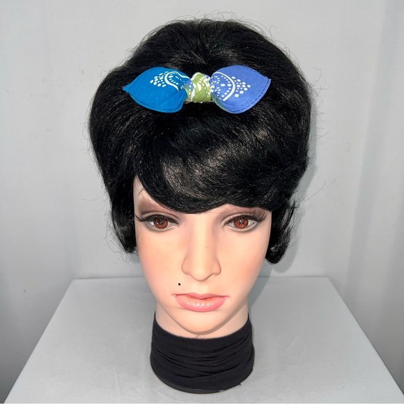 Dark Tie Dye Paisley Bandana Knotted Hair Bow - Picture 2 of 11